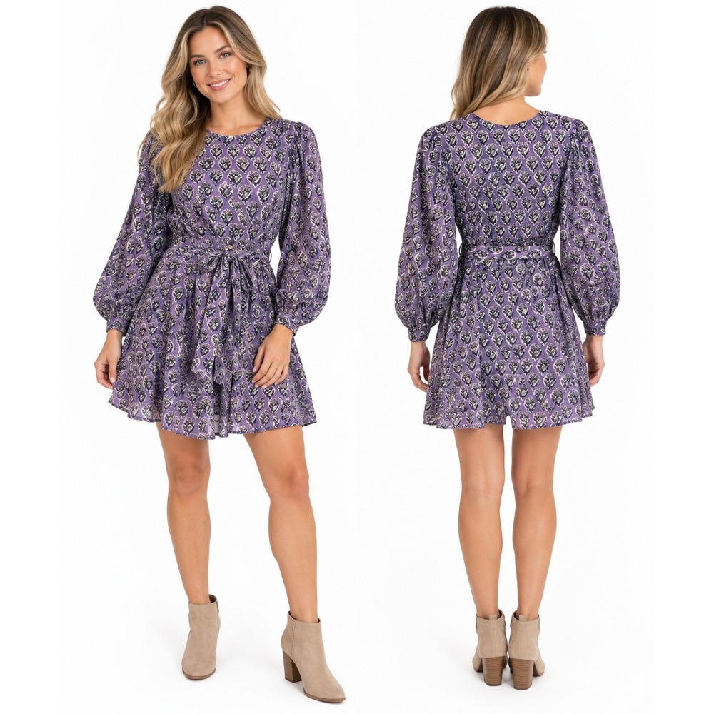 Perry Walker Collective Fedierika Dress Purple Floral V Neck Mini Size Small NWT